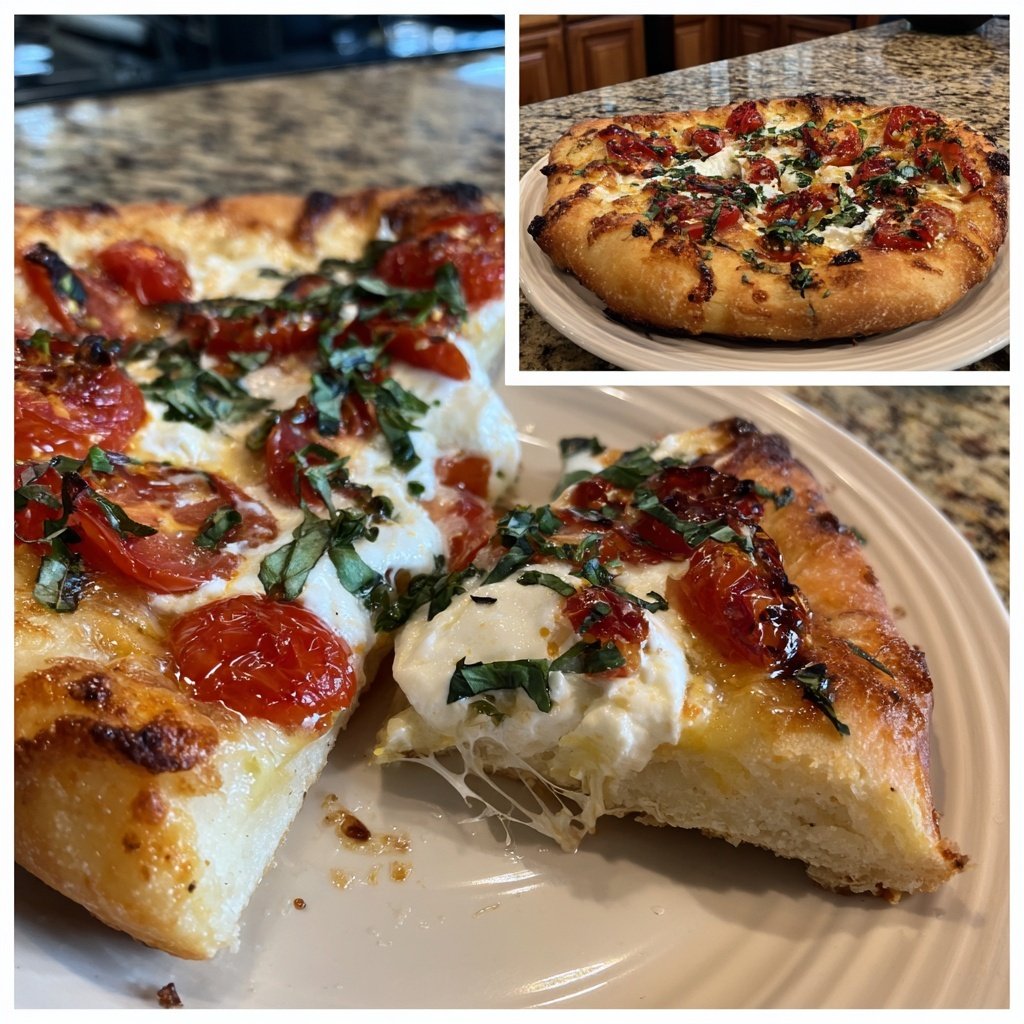 Pizza mit Tomaten und Burrata