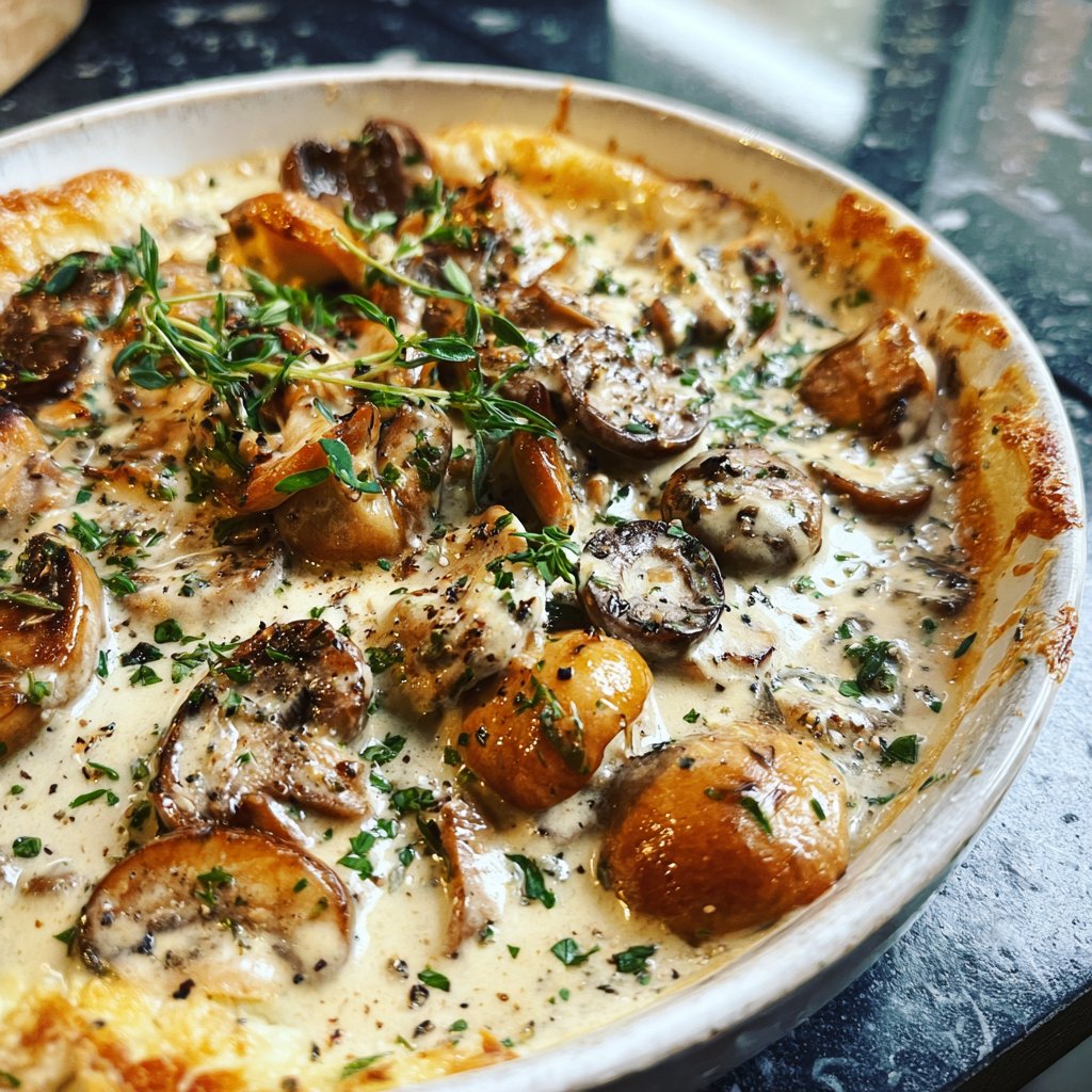 Abendessen mit cremiger Pilzpfanne