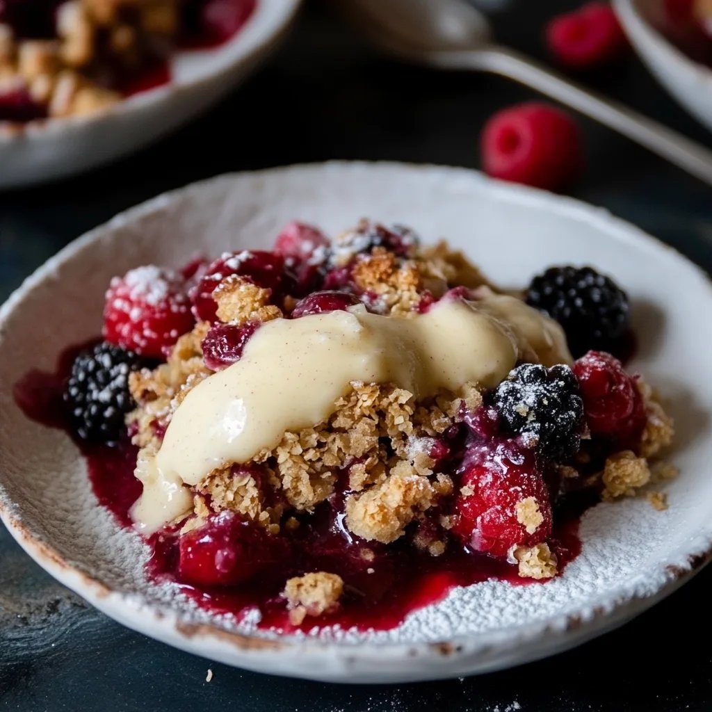 Weihnachtliches Beeren-Crumble mit Vanillesauce