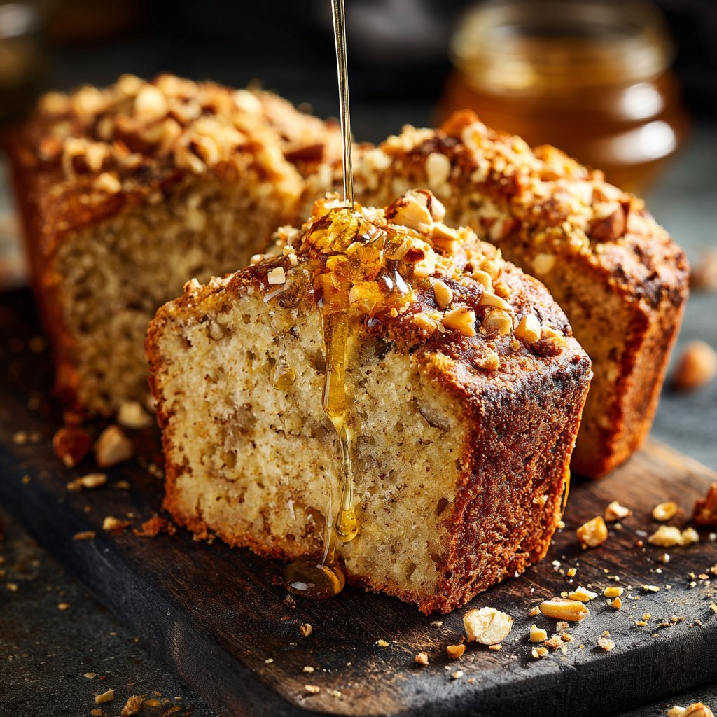 Bananenbrot mit Mandelstückchen und Honig